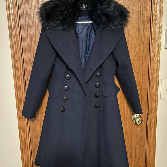 Hell Bunny Jackets & Blazers - Hell Bunny Navy Coat with Black Faux Fur Collar